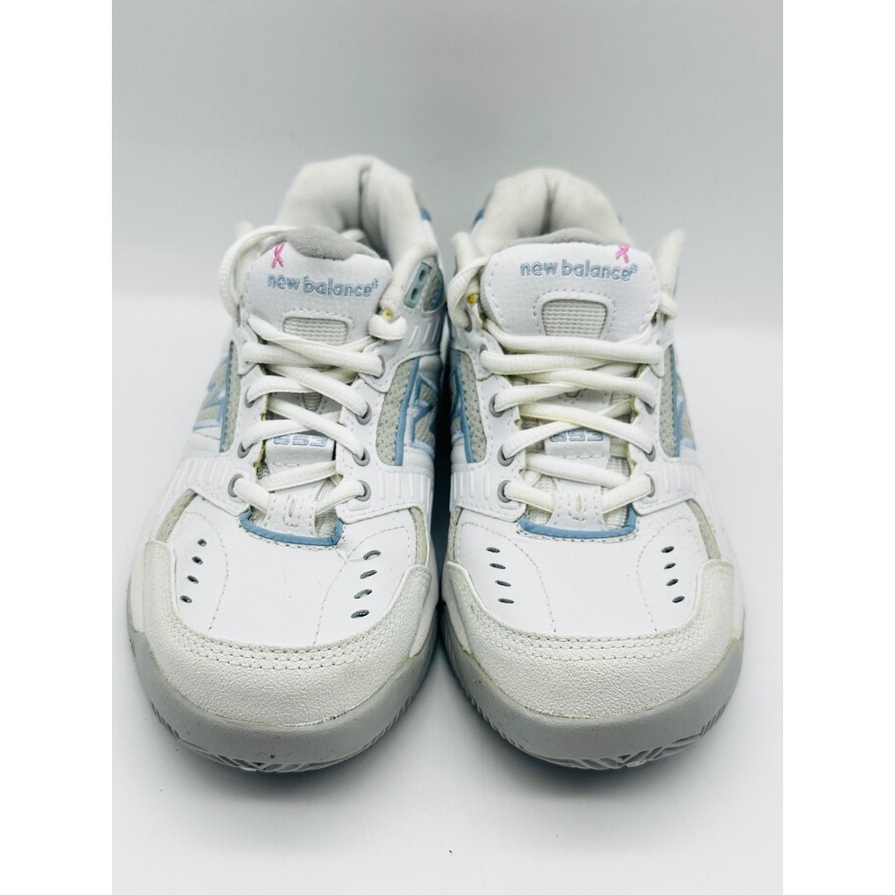 New Balance 653 Womens 7 White Blue Pink Ribbon Tennis Shoes WCT653WT ABZORB